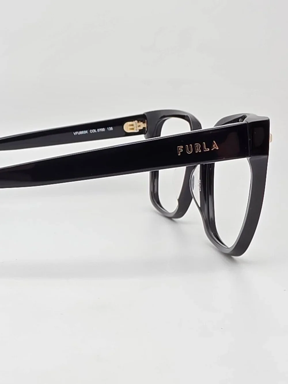 Furla VFU665K Col.0700 Shiny Black Gold Cat Eye Eyeglasses Frame 55-17-135